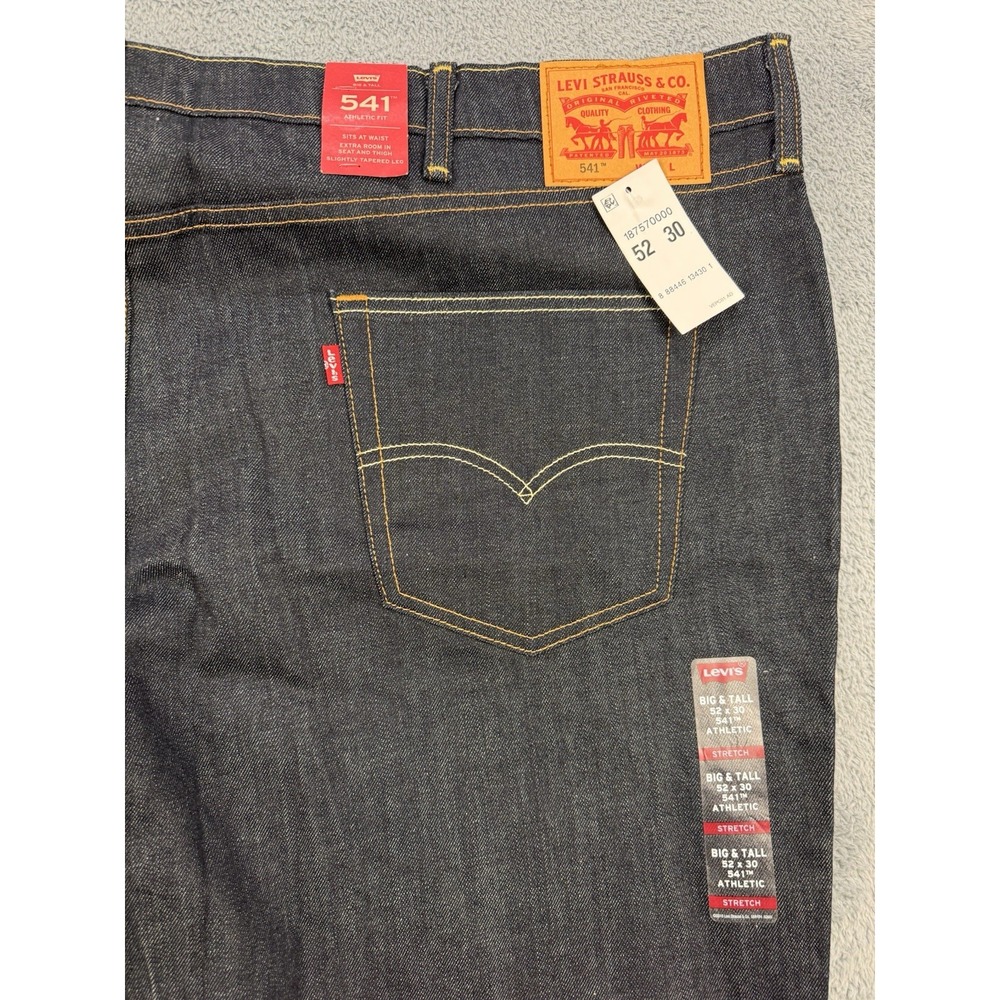 Levis 541 Jeans Men 52x30 Big and Tall Blue Athletic Fit Denim Dark Wash‎ NWT - Picture 3 of 10